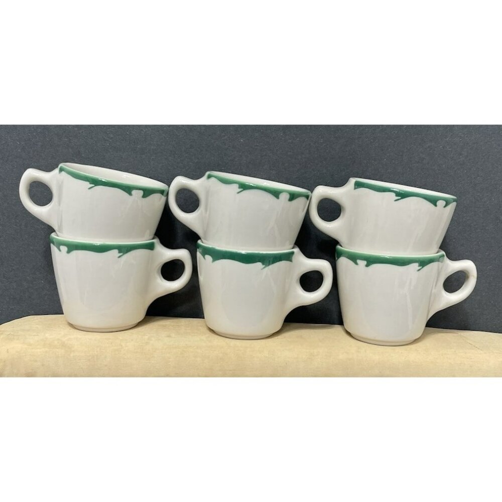 Vtg Buffalo China White Green Wintergreen Coffee Tea Cup Mug Restaurant Ware 6